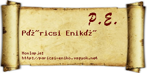 Páricsi Enikő névjegykártya